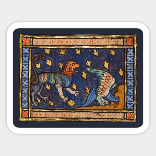 THE LION AND DRAGON Medieval Bestiary Sticker